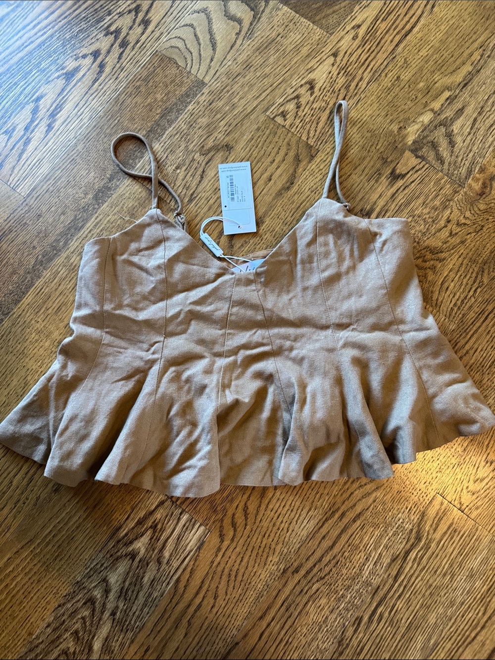 NWT! Petal & Pup Beige Ruffle-Hem Spaghetti Strap Camisole
